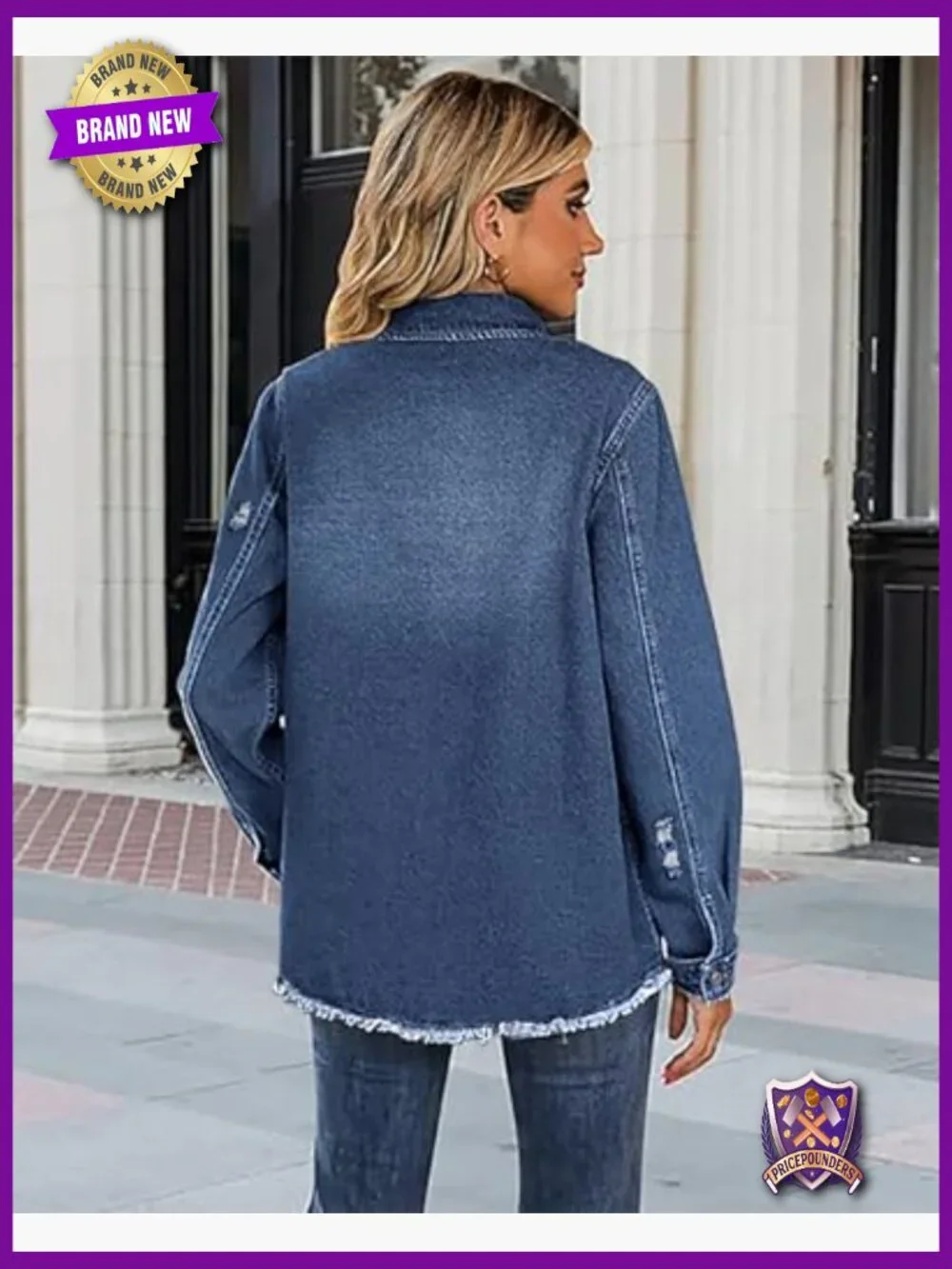 Oversized Distressed Denim Jacket Womens Trendy Plus Size